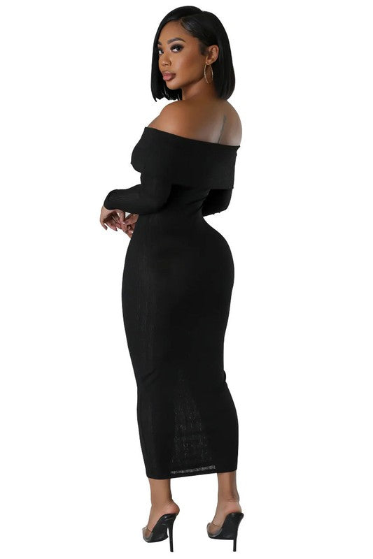 Midnight Charm Off-Shoulder Silhouette Dress